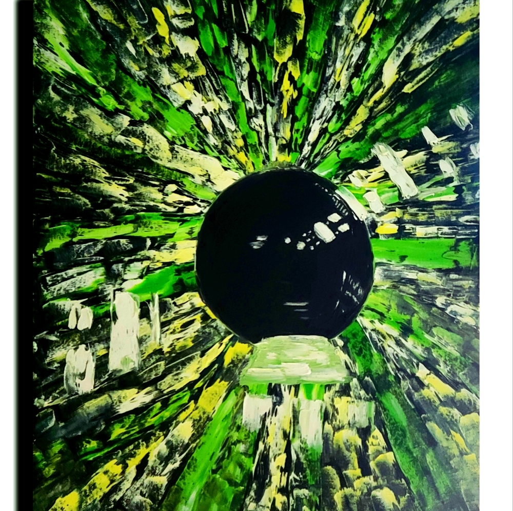 Art, oil painting 16x20", green, yellow, white